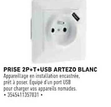PRISE 2P+T+USB ARTEZO BLANC