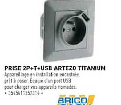 PRISE 2P+T+USB ARTEZO TITANIUM