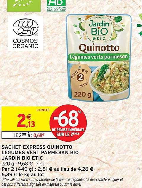 SACHET EXPRESS QUINOTTO LÉGUMES VERT PARMESAN BIO JARDIN BIO ETIC