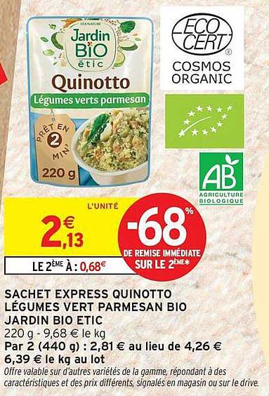 SACHET EXPRESS QUINOTTO LÉGUMES VERT PARMESAN BIO JARDIN BIO ETIC