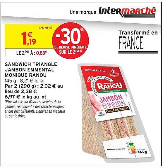 SANDWICH TRIANGLE JAMBON EMMENTAL MONIQUE RANOU
