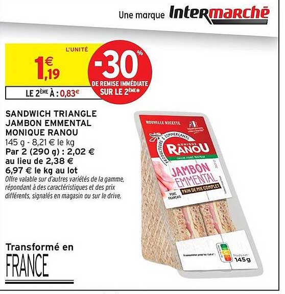 SANDWICH TRIANGLE JAMBON EMMENTAL MONIQUE RANOU