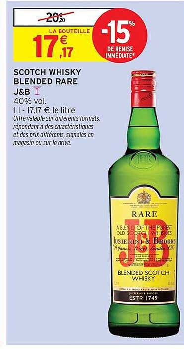 SCOTCH WHISKY BLENDED RARE J&B 40% vol. 1l - 17,17 € le litre