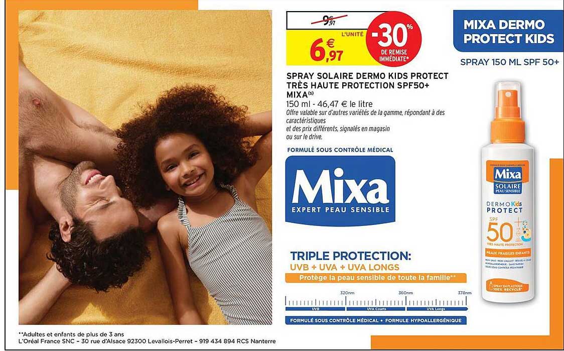 SPRAY SOLAIRE DERMO KIDS PROTECT TRÈS HAUTE PROTECTION SPF50+ MIXA