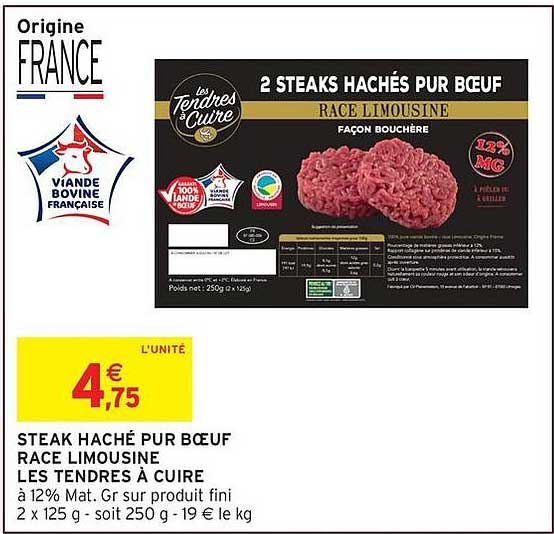 STEAK HACHÉ PUR BŒUF RACE LIMOUSINE LES TENDRES À CUIRE