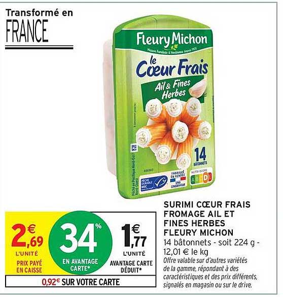 SURIMI COEUR FRAIS FROMAGE AIL ET FINES HERBES FLEURY MICHON