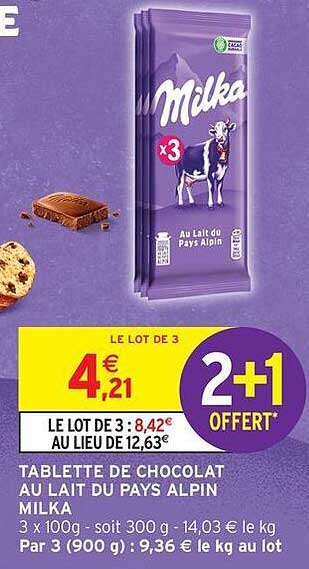 TABLETTE DE CHOCOLAT AU LAIT DU PAYS ALPIN MILKA
