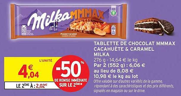 TABLETTE DE CHOCOLAT MMMAX CACAHUÈTE & CARAMEL MILKA