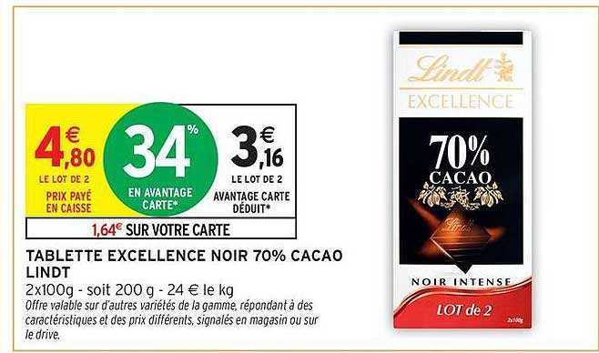 TABLETTE EXCELLENCE NOIR 70% CACAO LINDT