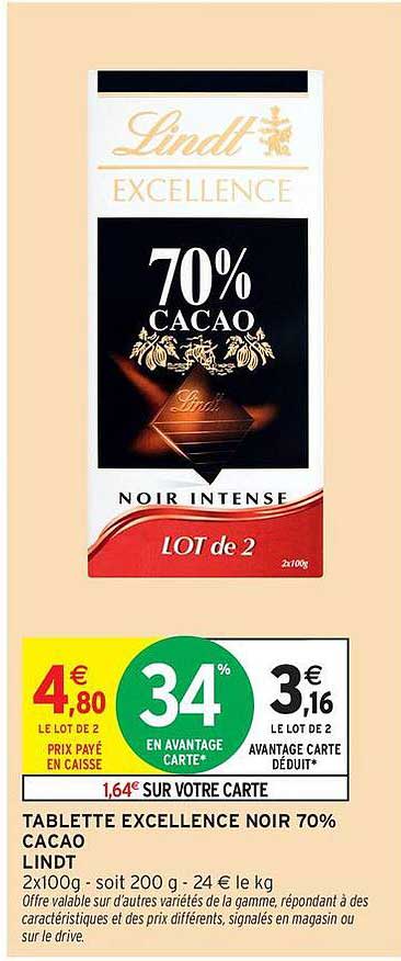 TABLETTE EXCELLENCE NOIR 70% CACAO LINDT
