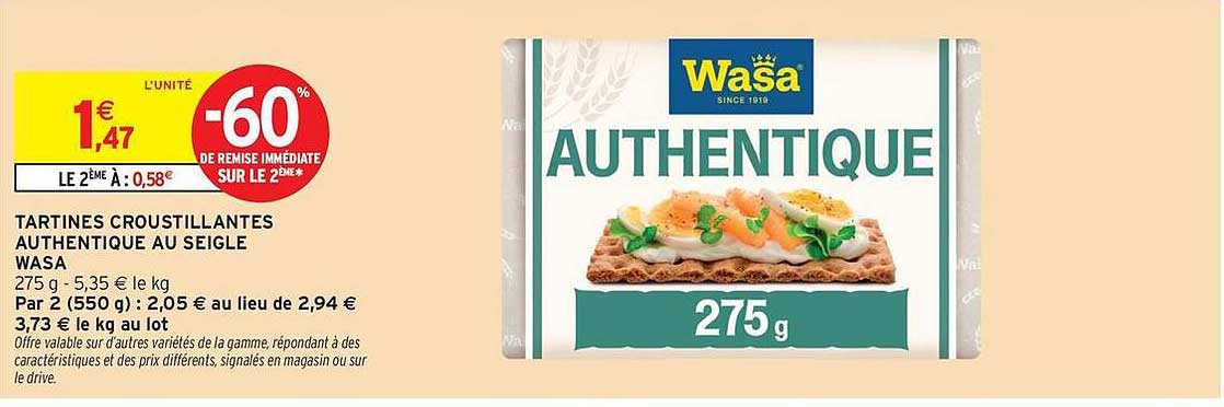 TARTINES CROUSTILLANTES AUTHENTIQUE AU SEIGLE WASA