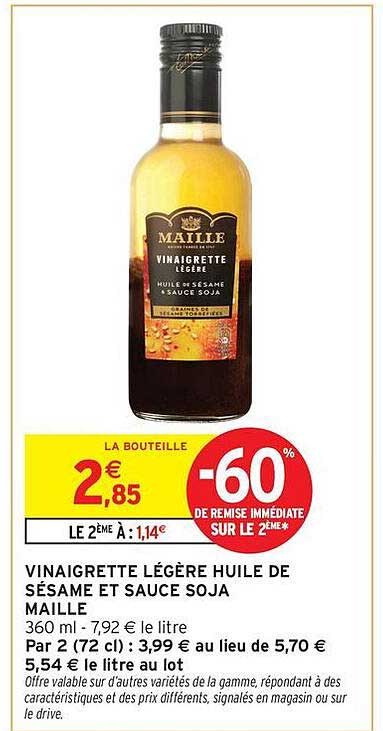 VINAIGRETTE LÉGÈRE HUILE DE SÉSAME ET SAUCE SOJA MAILLE