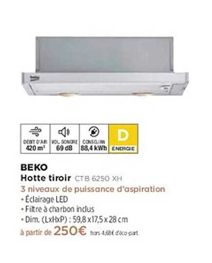 BEKO Hotte tiroir CT B 6250 XH