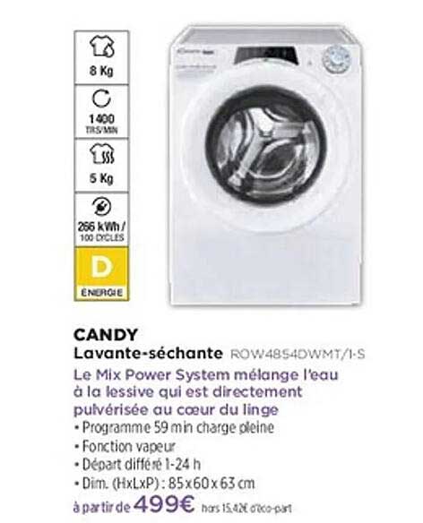 CANDY Lavante-séchante ROW4854DWM7/1-S