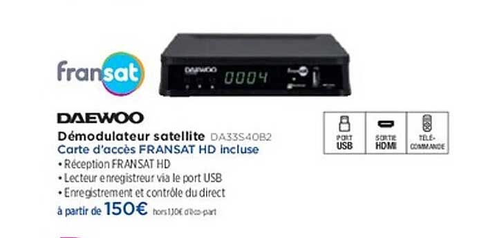 Démodulateur satellite DA33S40B2 Carte d'accès FRANSAT HD incluse