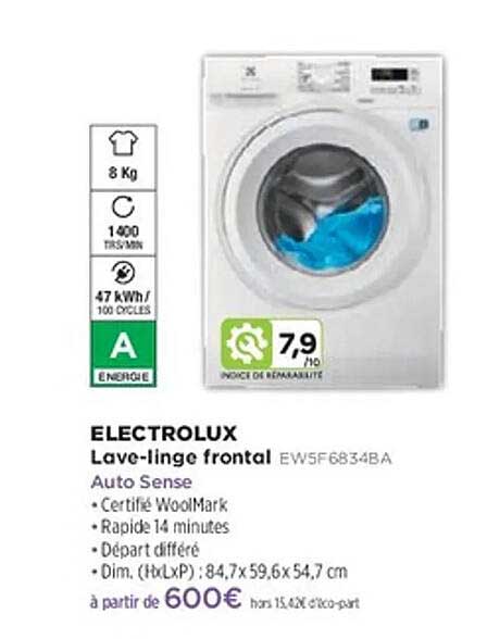 ELECTROLUX Lave-linge frontal EW5F6834BA