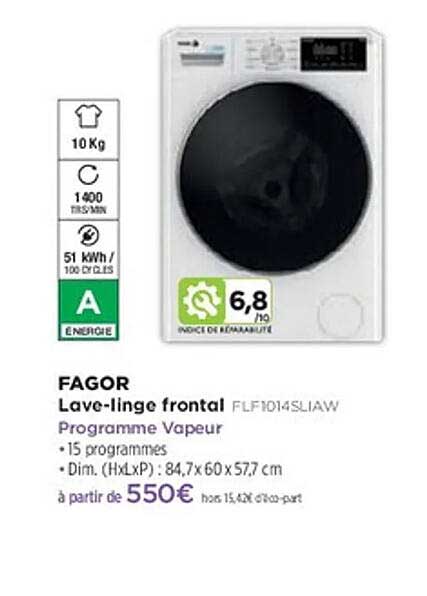 FAGOR Lave-linge frontal FLF1014SIAW Programme Vapeur