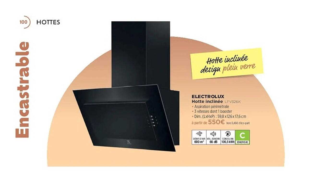 Hotte inclinée design plein verre