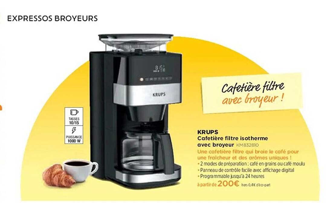 KRUPS Cafetière filtre isotherme avec broyeur KM832810