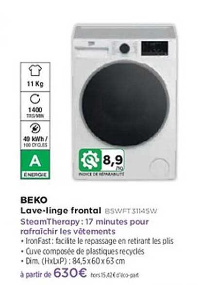 Lave-linge frontal Beko BSWFT31145W