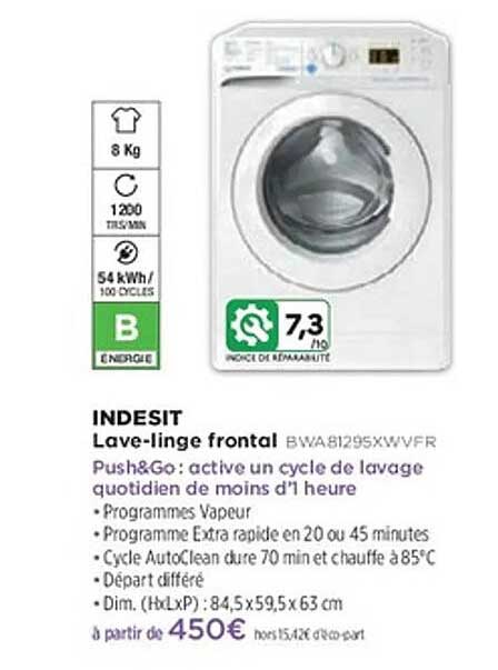Lave-linge frontal INDESIT BWA81295XWVFR