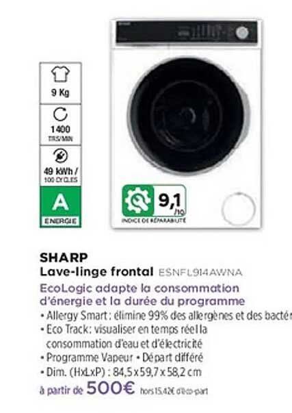 Lave-linge frontal Sharp ESNFL914AWNA