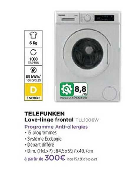 Lave-linge frontal TELEFUNKEN TLL1006W