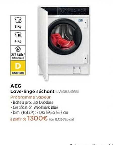 Lave-linge séchant AEG LWG88416BI
