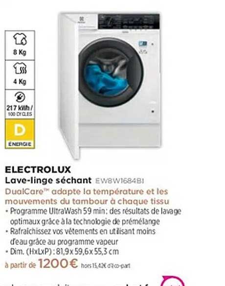 Lave-linge séchant ELECTROLUX EW8W1684BI