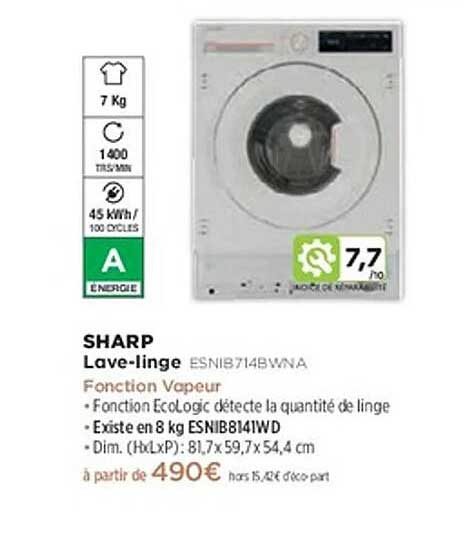 Lave-linge SHARP ESNIB714BWA