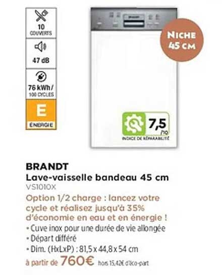 Lave-vaisselle bandeau 45 cm BRANDT