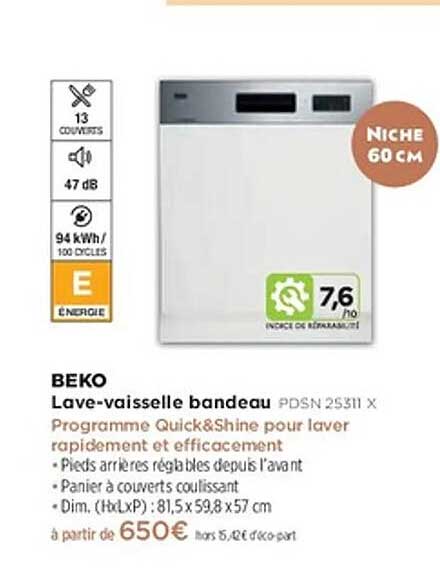 Lave-vaisselle bandeau PDSN 25311 X