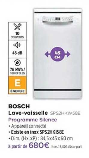 Lave-vaisselle SPS2HKV58E Programme Silence