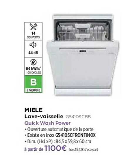 MIELE Lave-vaisselle GS410SCBB Quick Wash Power