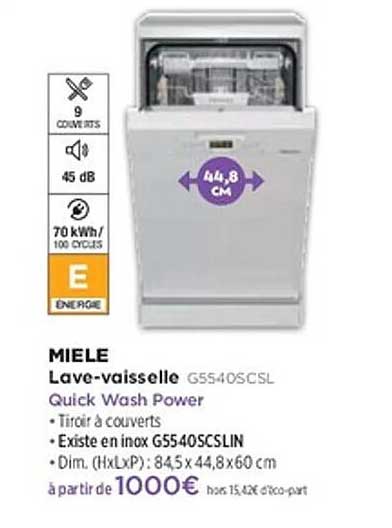 MIELE Lave-vaisselle GS540SCSL Quick Wash Power