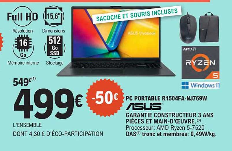 PC PORTABLE R1504FA-NJ769W ASUS