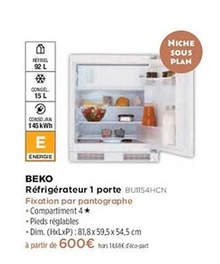 Réfrigérateur 1 porte Beko BU1154HCN