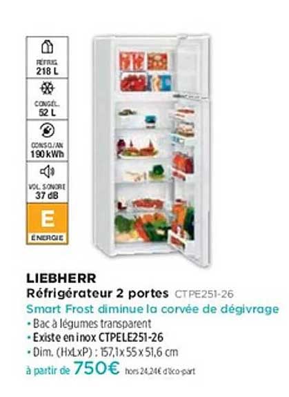Réfrigérateur 2 portes CTPE251-26