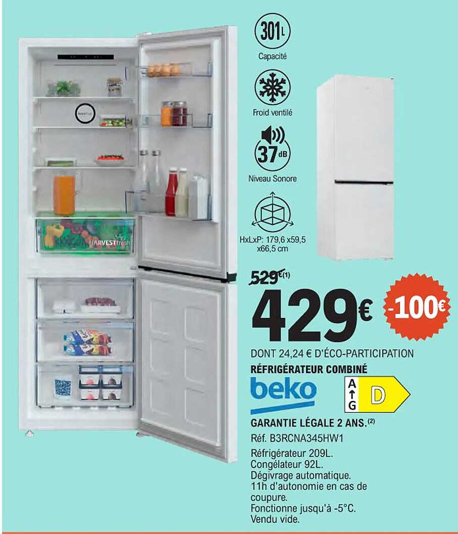 Réfrigérateur combiné Beko 301L