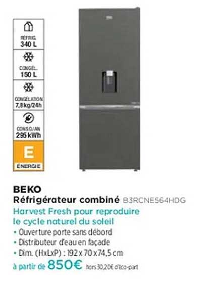 Réfrigérateur combiné BEKO B3RCNES64HDG