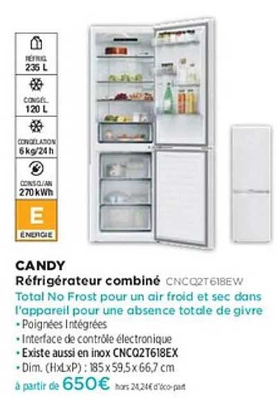 Réfrigérateur combiné CANDY CNCQ27T61BEW