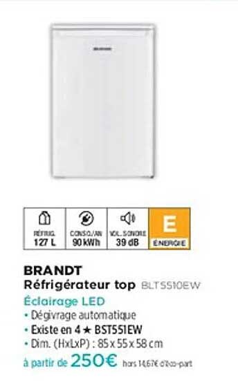 Réfrigérateur top BRANDT BLTS10EW