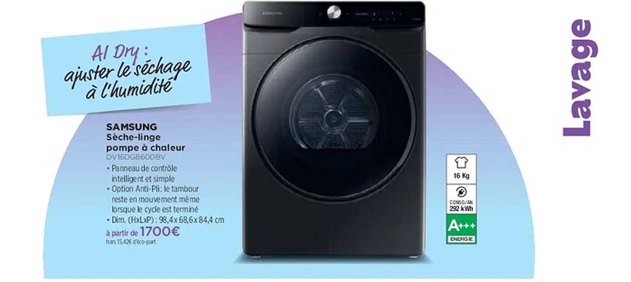 SAMSUNG Séche-linge pompe à chaleur DV16DG8600BV
