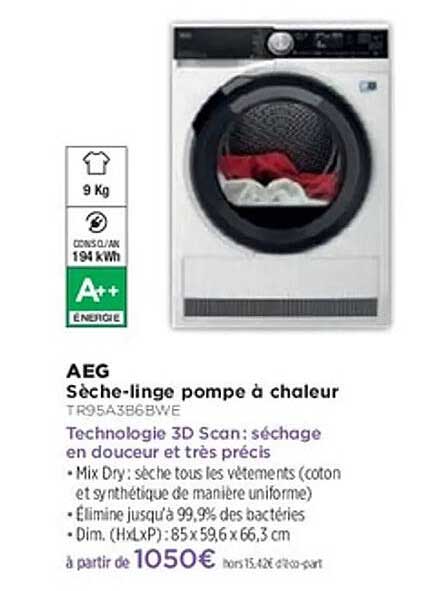 Sèche-linge pompe à chaleur AEG TR95A386BWE