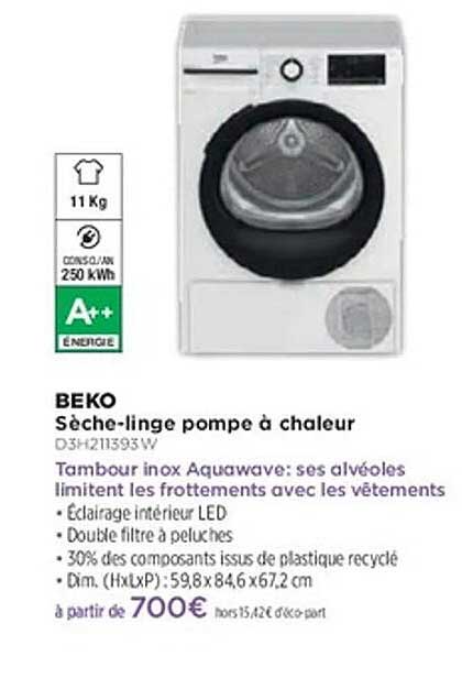 Sèche-linge pompe à chaleur BEKO D3H211393 W