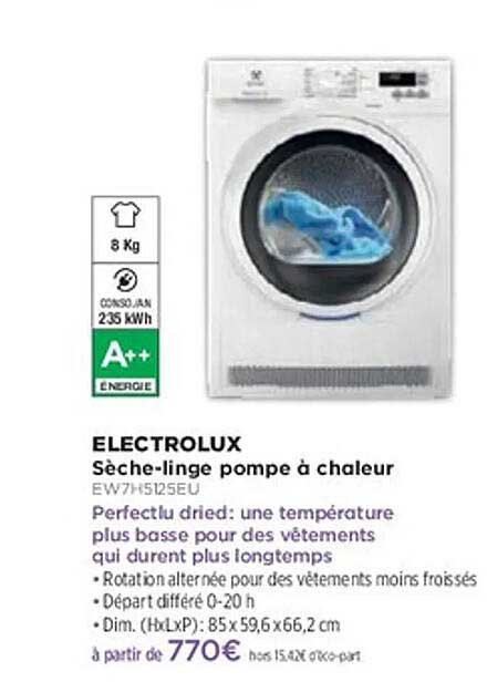 Sèche-linge pompe à chaleur Electrolux EW7H5125EU