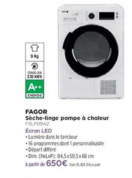 Sèche-linge pompe à chaleur Fagor FS-LP09A2