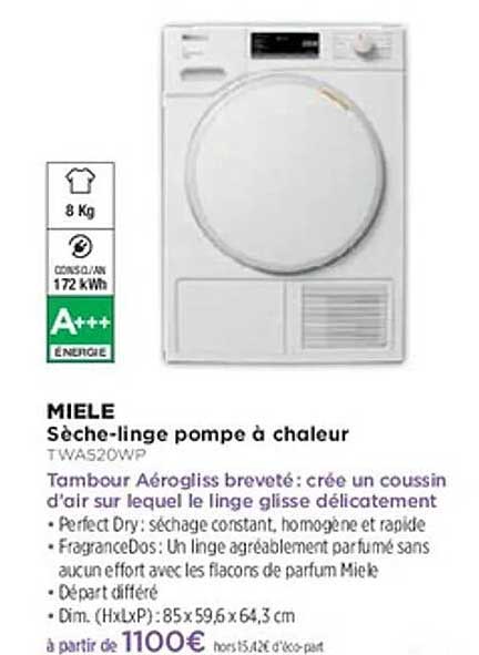 Sèche-linge pompe à chaleur Miele TWAS20WP