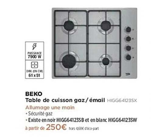 Table de cuisson gaz/émail HIGG64123SX