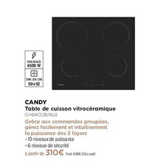 Table de cuisson vitrocéramique CANDY CH64CCB/4U2